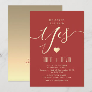 Convite Festa de Compromisso Vermelho Elegante