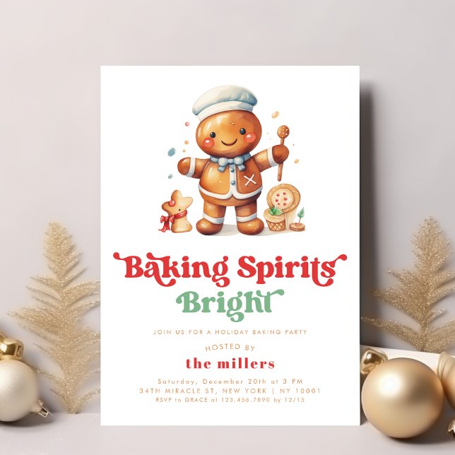 Convite Festa de Confeitaria de Natal Brilhante Espiritos (Baking Spirits Bright Holiday Christmas Bake Party Invitation)