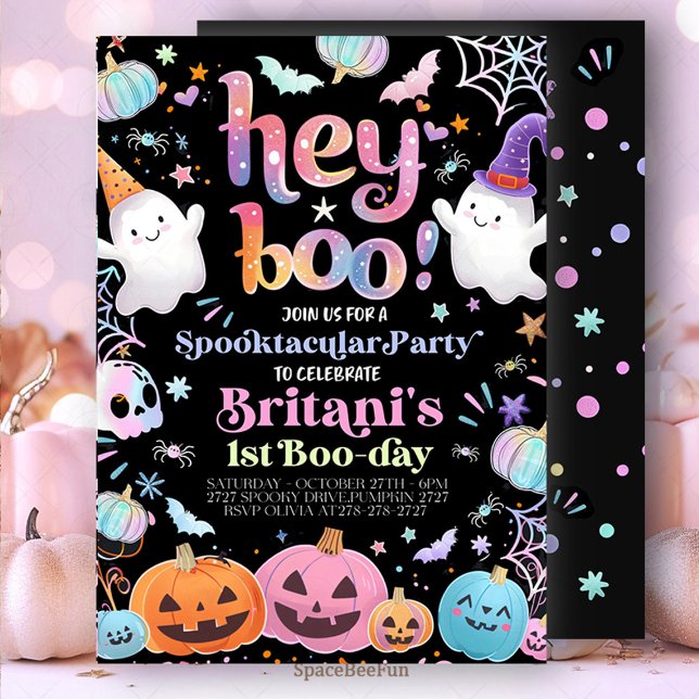 Convite Festa de Convocação de Aniversário do Halloween Ei (Halloween Ghost Birthday Invitation Party Hey Boo Girly Cute Ghost Birthday Spooktacular Halloween )