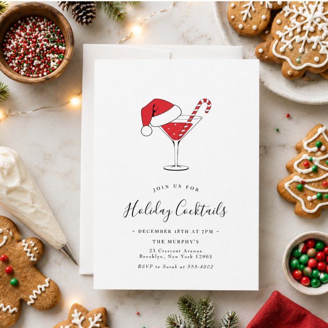 Convite Festa de Coquetéis de Feriado Bebidas Festivas Fes (Holiday Cocktails Festive Drinks Christmas Party Invitation)