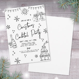 Convite Festa de Coquetéis de Natal Caprichosa Desenhada à