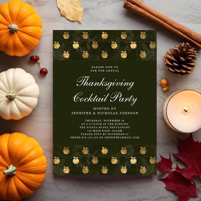 Convite Festa de Coquetel de Ação de Graças da Maçã Verde  (Green Gold Apple Thanksgiving Cocktail Party Invitation)