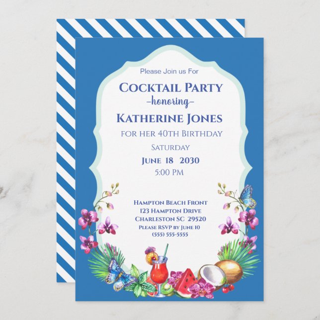Convite Festa de coquetel de aniversário da Fruta de Verão (Frente/Verso)