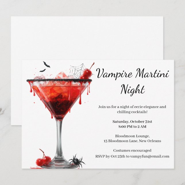 Convite Festa de Coquetel de Halloween | Martini de Vampir (Frente/Verso)