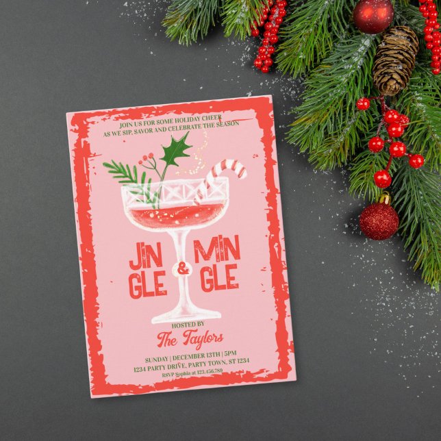 Convite Festa de Coquetel de Natal com Jingle e Mingle Rús (Rustic Jingle and Mingle Christmas Cocktail Party Invitation)