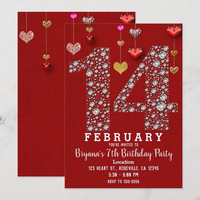 Convite Festa de Corazones Vermelhos do Dia dos Namorados  (Frente/Verso)