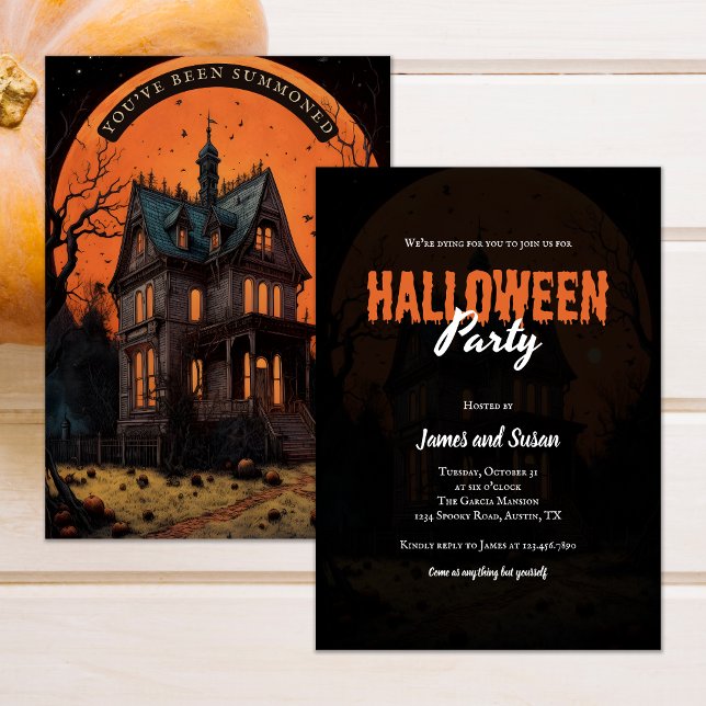 Convite Festa de Costume Adulto de Mansão Halloween Assomb (Halloween Haunted Mansion Adult Costume Party Invitation)