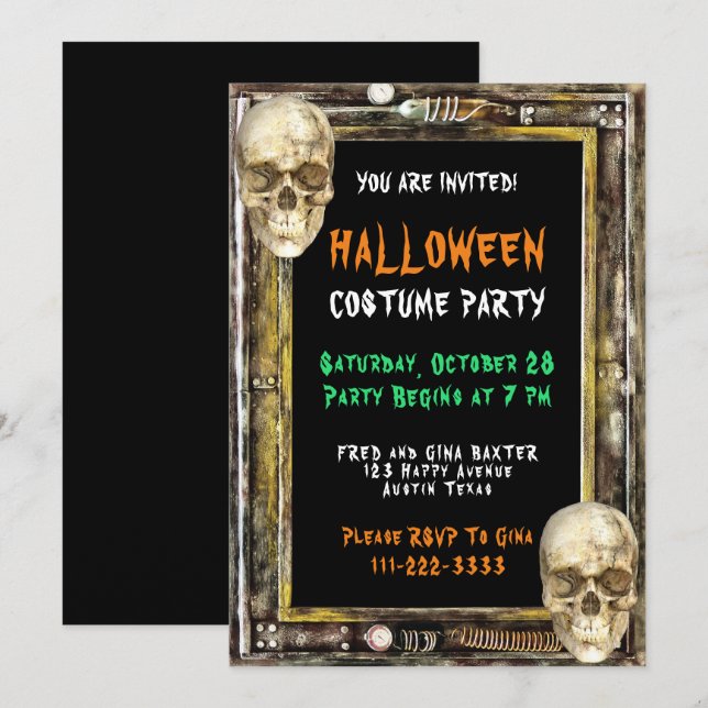 Convite Festa de Costume de Halloween (Frente/Verso)