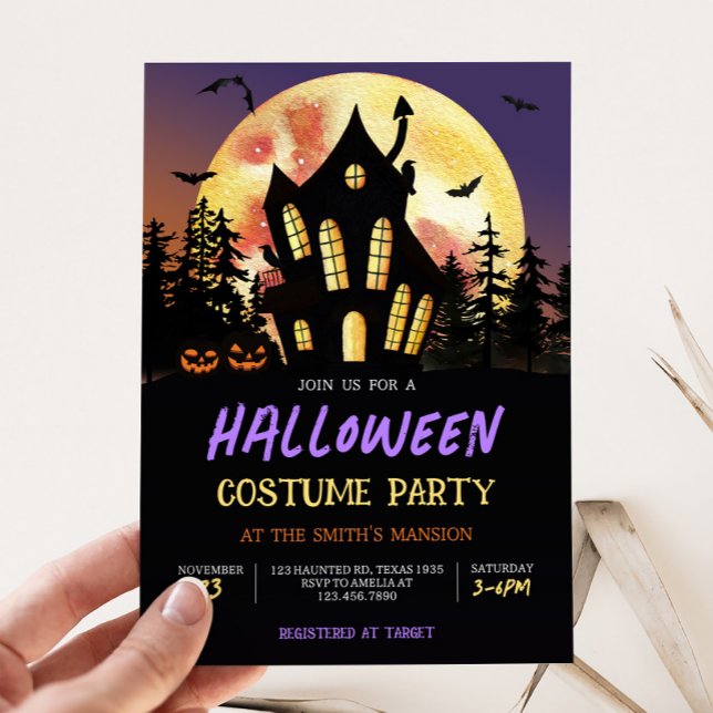 Convite Festa de Costume de Halloween (Haunted House Halloween Costume Party Invitation)
