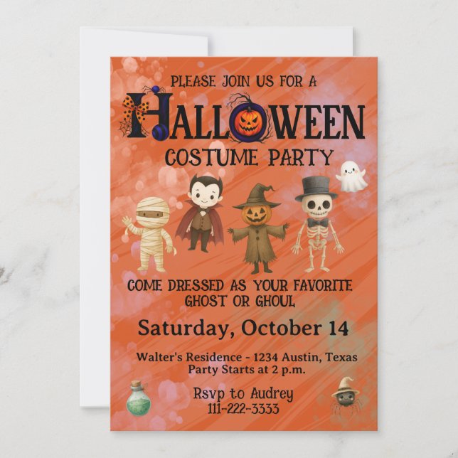 Convite Festa de Costume de Halloween para Crianças (Frente)
