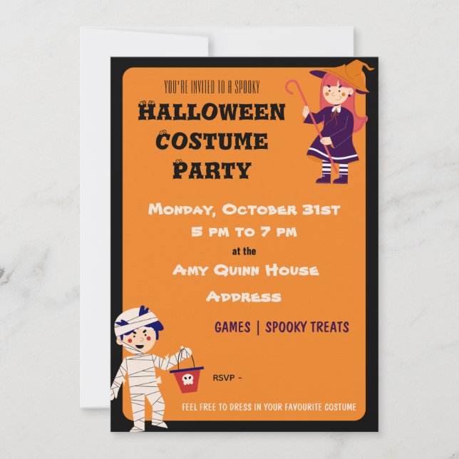 Convite Festa de Costume de Halloween para Crianças (Frente)