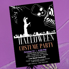 Convite Festa de Costume de Skelton Graveyard Halloween