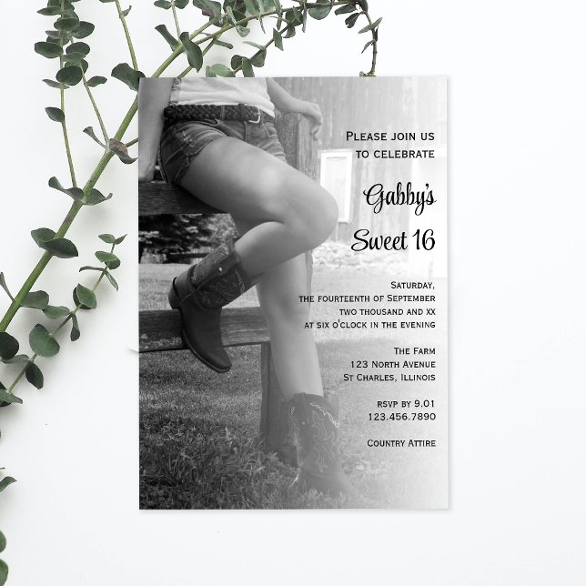 Convite Festa de Cowgirl e Fence Barn Doce 16 Aniversário (Criador carregado)