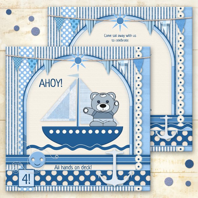 Convite Festa de Crianças de Aniversário Náuticas Scrapboo (A cute sailboat or nautical themed invitation for a child's birthday party in a scrapbook style)