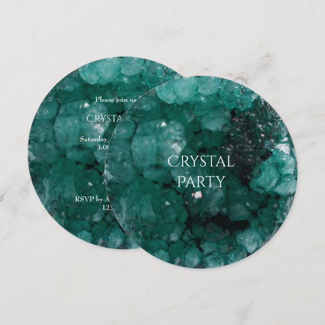 Convite Festa de Cristal Verde Glamouroso (Frente/Verso)