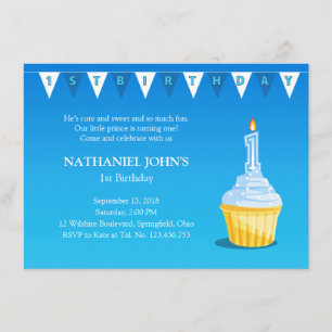 Convite Festa de Cupcake de primeiro aniversario Bonito - 