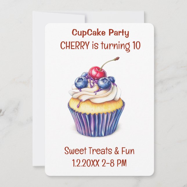 Convite Festa de Cupcake Doces (Frente)