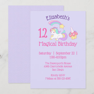 Convite Festa de Cupcake e Unicórnio de Aniversário Mág