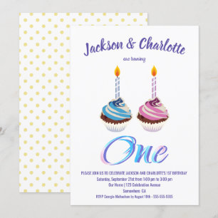 Convite Festa de Cupcakes gêmeos primeiros aniversarios