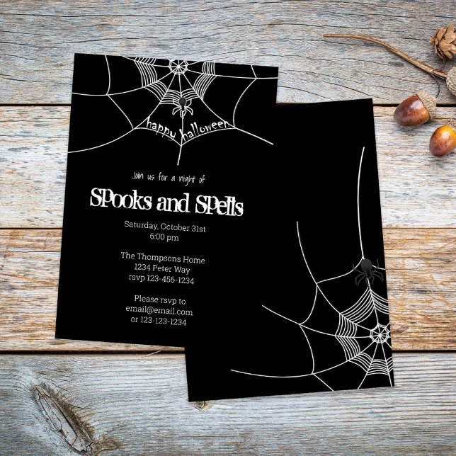 Convite Festa de Cute Web de Aranha Assustadora do Hallowe (Halloween Spooks and Spells custom invitation.)