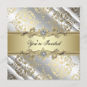 Convite Festa de Damasco Dourado e Prata