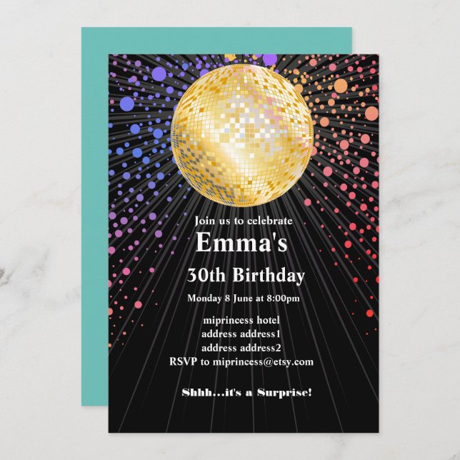 Convite festa de dança de discoteca da discoteca de 70 (Frente/Verso)
