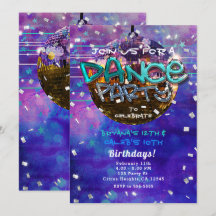 Festa de Dança Disco Bola Roxo Aniversário Legal