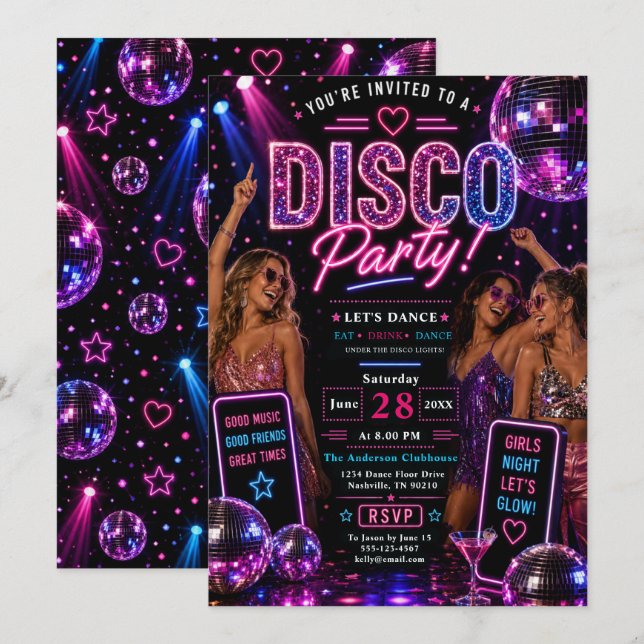 Convite Festa de Dança Disco Neon (Frente/Verso)