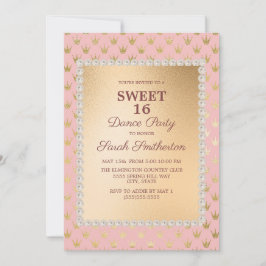 Convite Festa de dança Dourada Tiara Sweet 16, Rosa Esbran