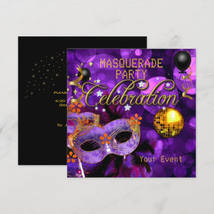 Convite Festa de Dança Máscara Roxo Dourado Bola de Discot
