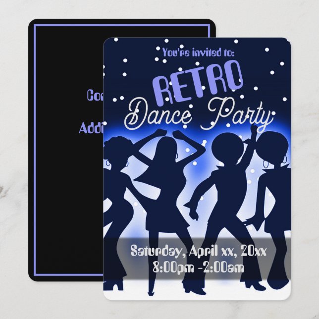 Convite Festa de Dança Retrô Azul (Frente/Verso)