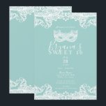 Convite Festa de Debutante Máscara de Renda Turquesa Azul<br><div class="desc">Personalize para qualquer evento</div>
