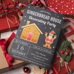 Convite Festa de decoração da casa de pão de Chalkboard<br><div class="desc">Amaze seus convidados com este divertido convite de festas de Natal com uma bela casa de pão de gengibre e um Papai Noel fofo. Basta adicionar os detalhes do seu evento neste modelo fácil de usar para torná-lo um convite de tipo único. Sacudir a placa para revelar um padrão fofo...</div>