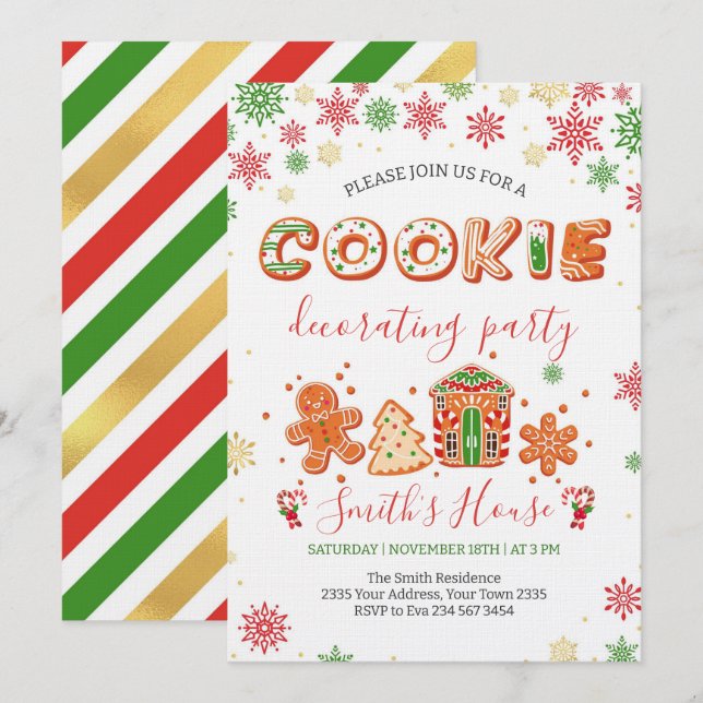 Convite Festa de Decoração de Biscoitos de Natal (Frente/Verso)