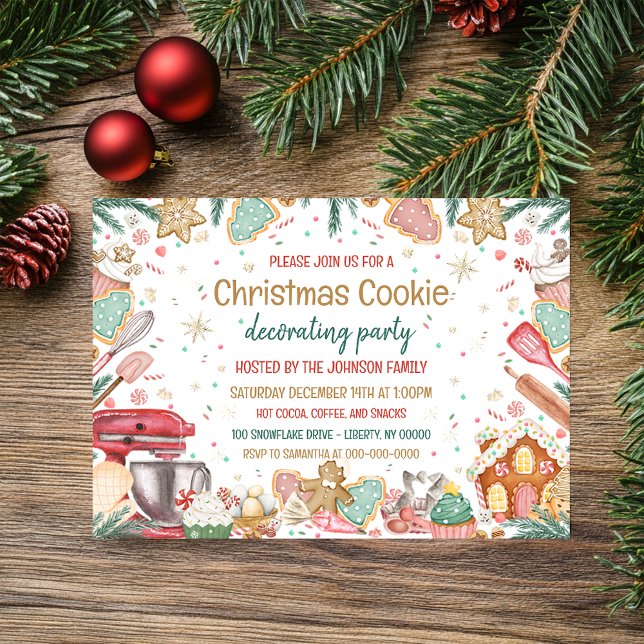 Convite Festa de Decoração de Biscoitos de Natal com Aquar (Criador carregado)