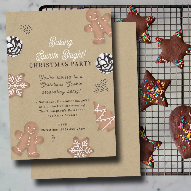 Convite Festa de Decoração de Biscoitos de Natal Kraft (Christmas Cookie Decorating Party Kraft Invitation)