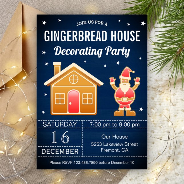 Convite Festa de Decoração de Casa de Gingerbread Azul Rús (Criador carregado)