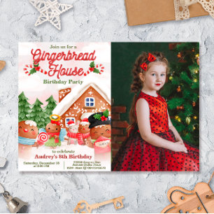 Convite Festa de decoração de Casa de Gingerbread com Foto