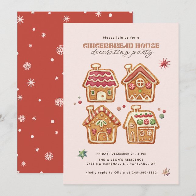 Convite Festa de Decoração de Casa de Gingerbread Natal (Frente/Verso)