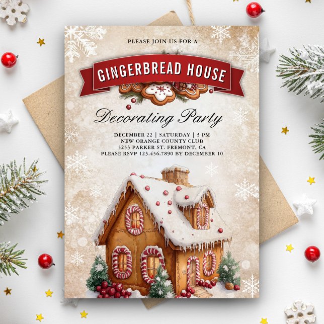 Convite Festa de Decoração de Casa de Gingerbread Natal (Criador carregado)