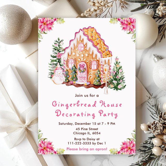 Convite Festa de Decoração de Casa de Gingerbread Rosa (Criador carregado)