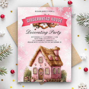 Convite Festa de Decoração de Casa de Gingerbread Rosa Nat