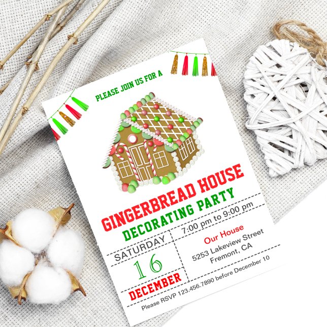 Convite Festa de Decoração de Casa de Gingerbread Vermelha (Criador carregado)