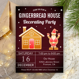 Convite Festa de Decoração de Casa de Gingerbread Vermelho