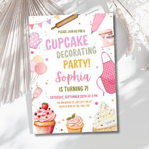 Convite Festa de Decoração de Cupcake Cozinha Menina Anive