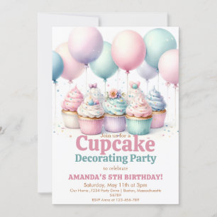 Convite Festa de Decoração de Cupcake Fofa Menina Fazendo