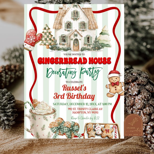 Convite Festa de Decoração de Gingerbread Rústica em Verde (Criador carregado)