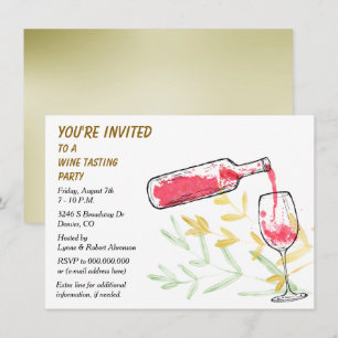 Convite Festa de Degustação de Vinho com Garrafa e Copo em