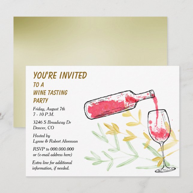 Convite Festa de Degustação de Vinho com Garrafa e Copo em (Frente/Verso)