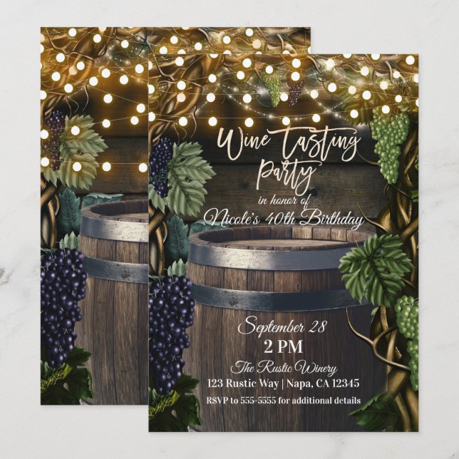 Convite Festa de Degustação de Vinho de Uvas em Barril de  (Frente/Verso)
